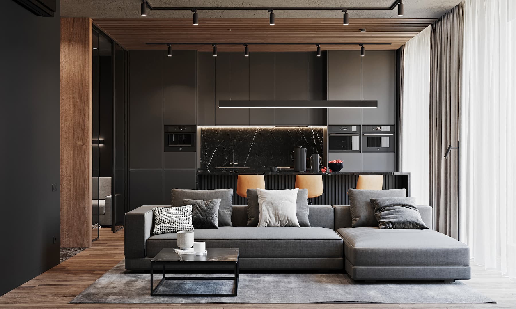 Tủ bếp MDF màu đen