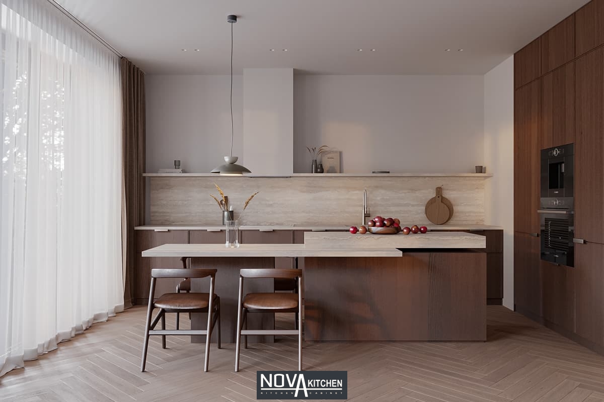 Tủ bếp hợp kim nhôm phong cách tân cổ điển