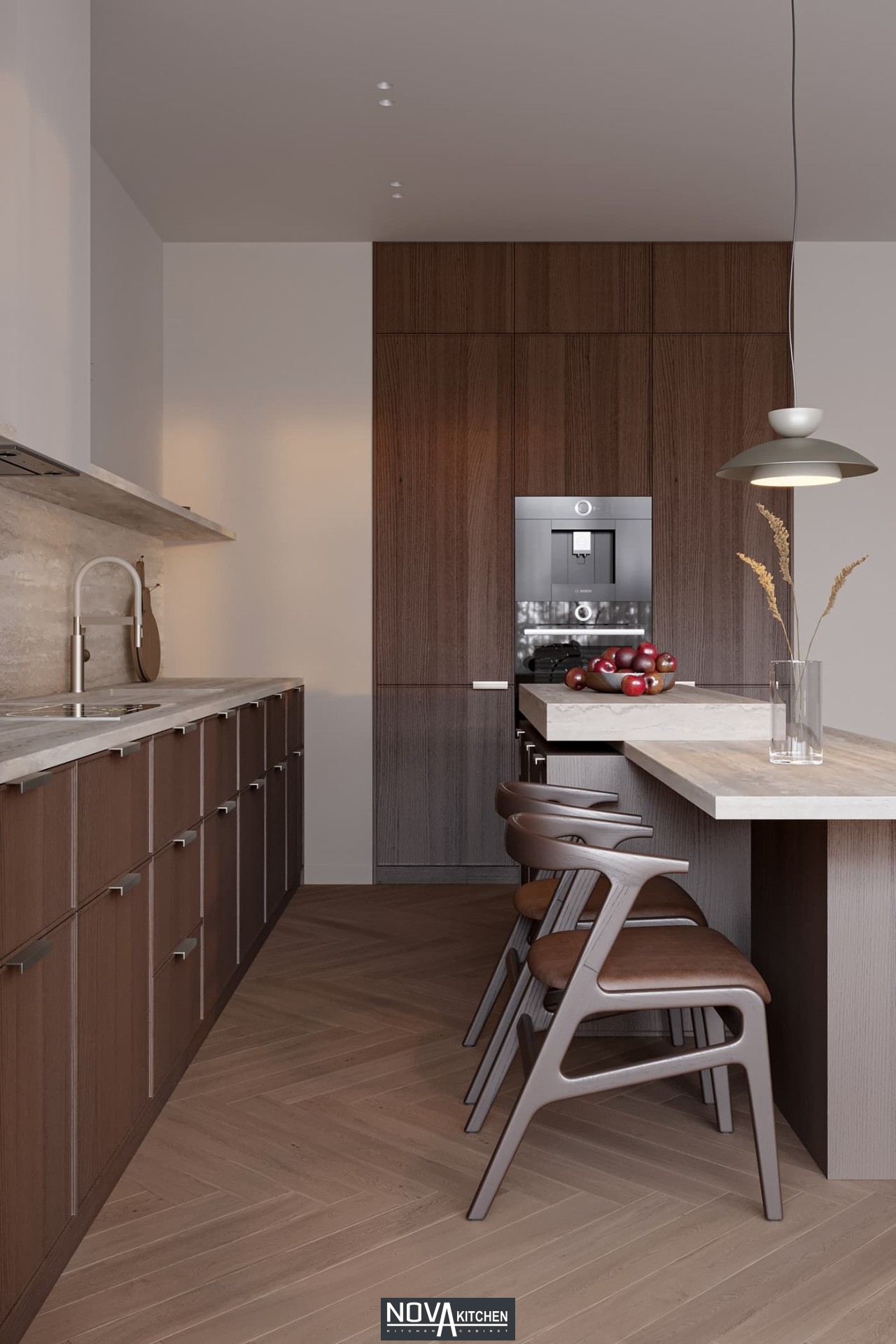 Tủ bếp hợp kim nhôm phong cách tân cổ điển
