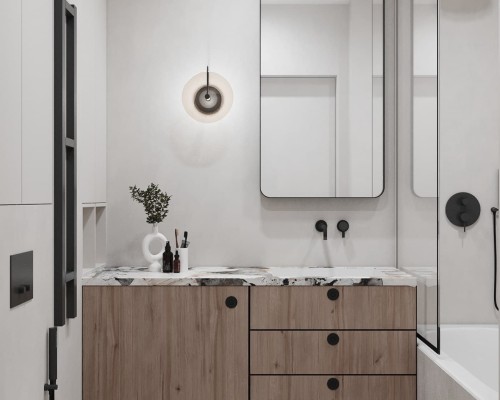 Thiết kế nội thất phòng tắm màu trắng sang trọng