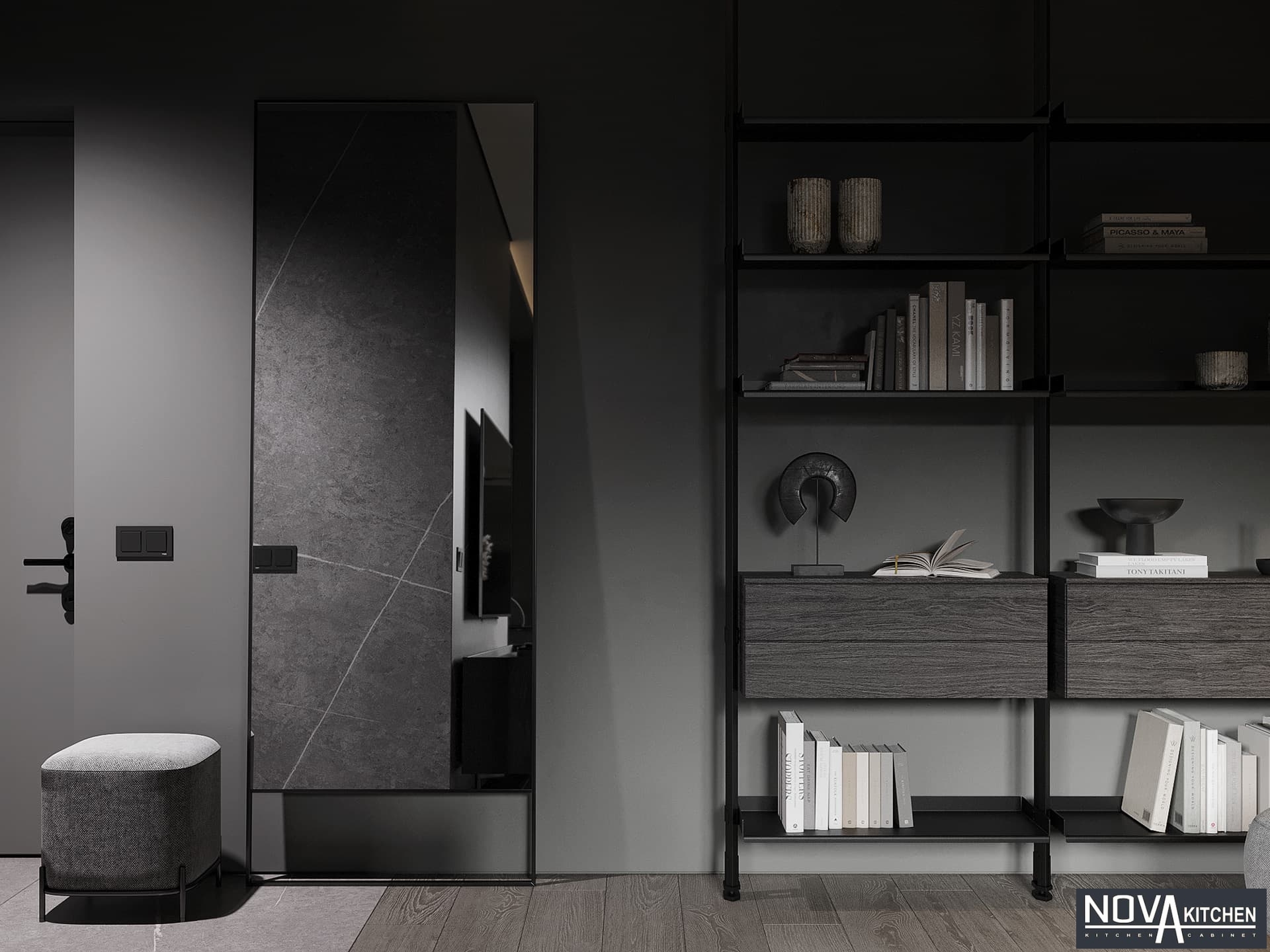 Thiết kế nội thất căn hộ cao cấp màu xám xi măng