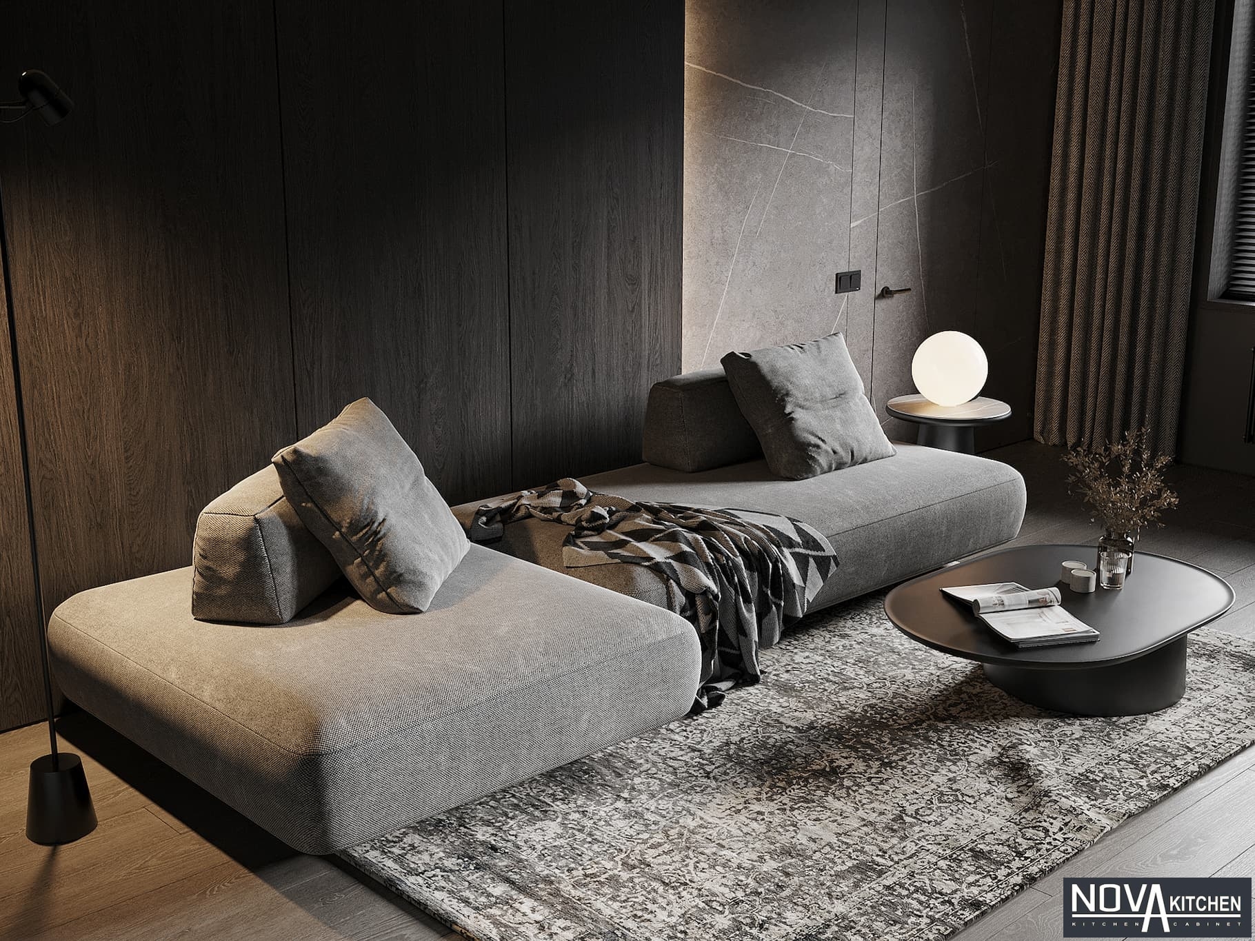 Thiết kế nội thất căn hộ cao cấp màu xám xi măng