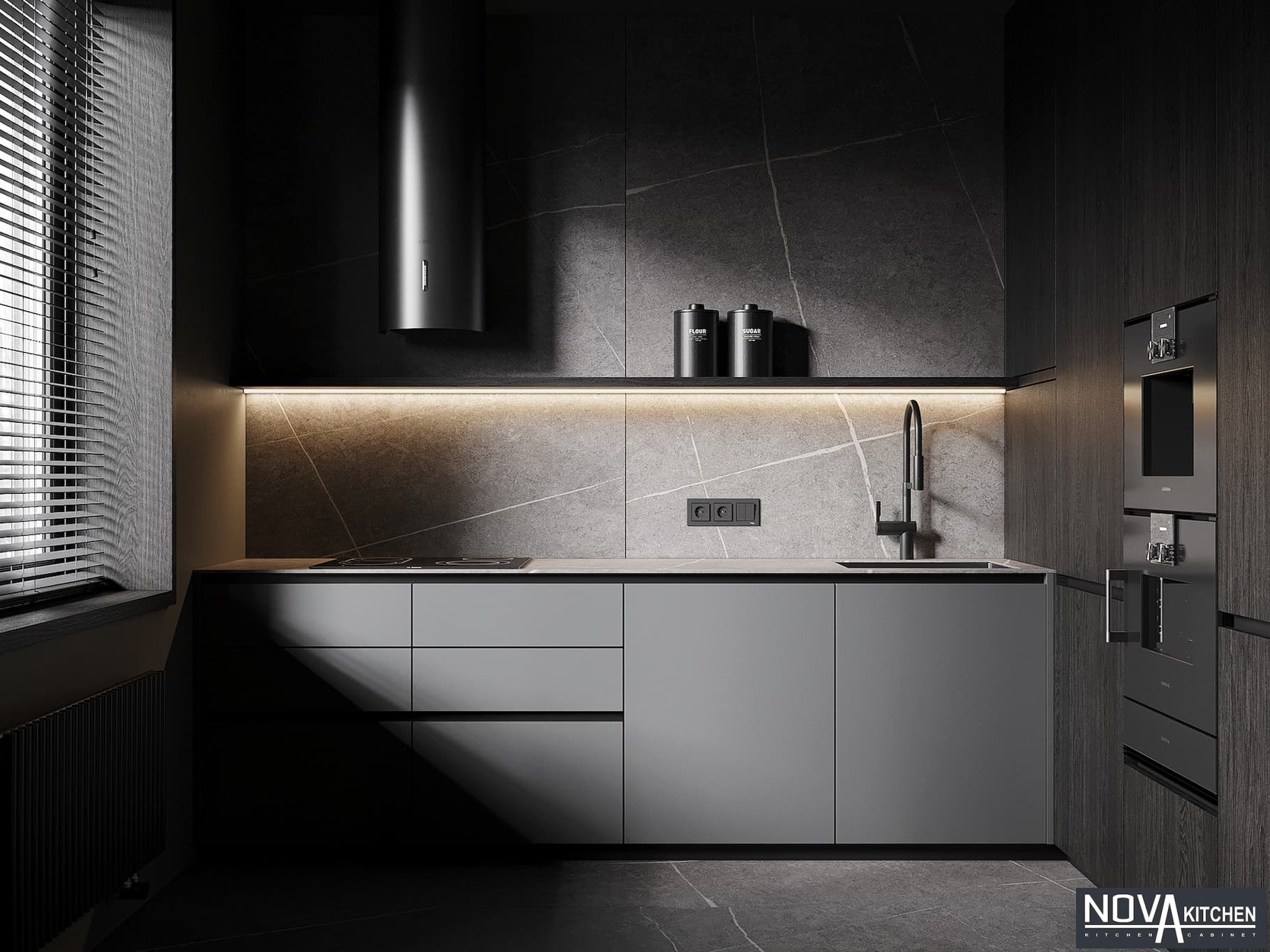 Thiết kế nội thất căn hộ cao cấp màu xám xi măng