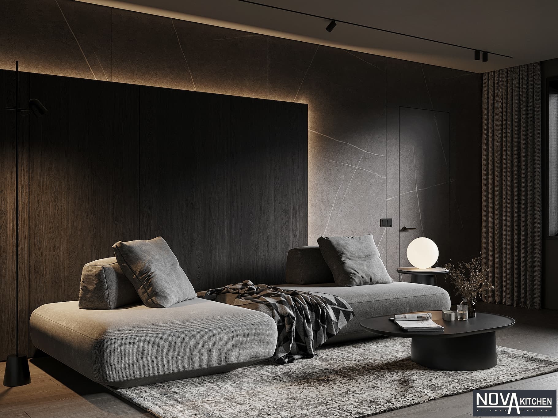 Thiết kế nội thất căn hộ cao cấp màu xám xi măng