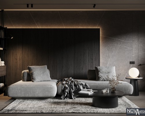 Thiết kế nội thất căn hộ cao cấp màu xám xi măng