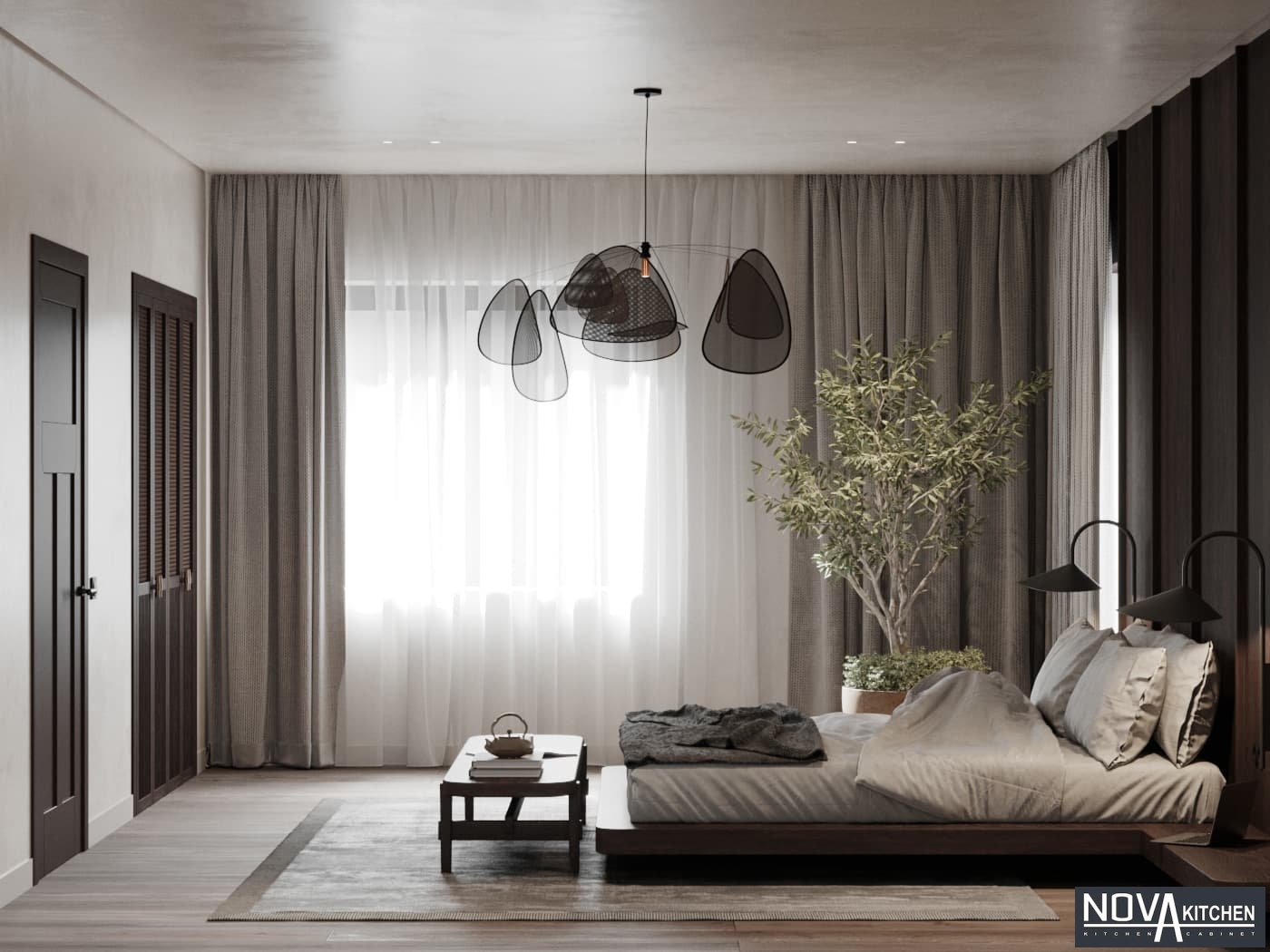 Thiết kế phòng ngủ gỗ phong cách Nhật Bản