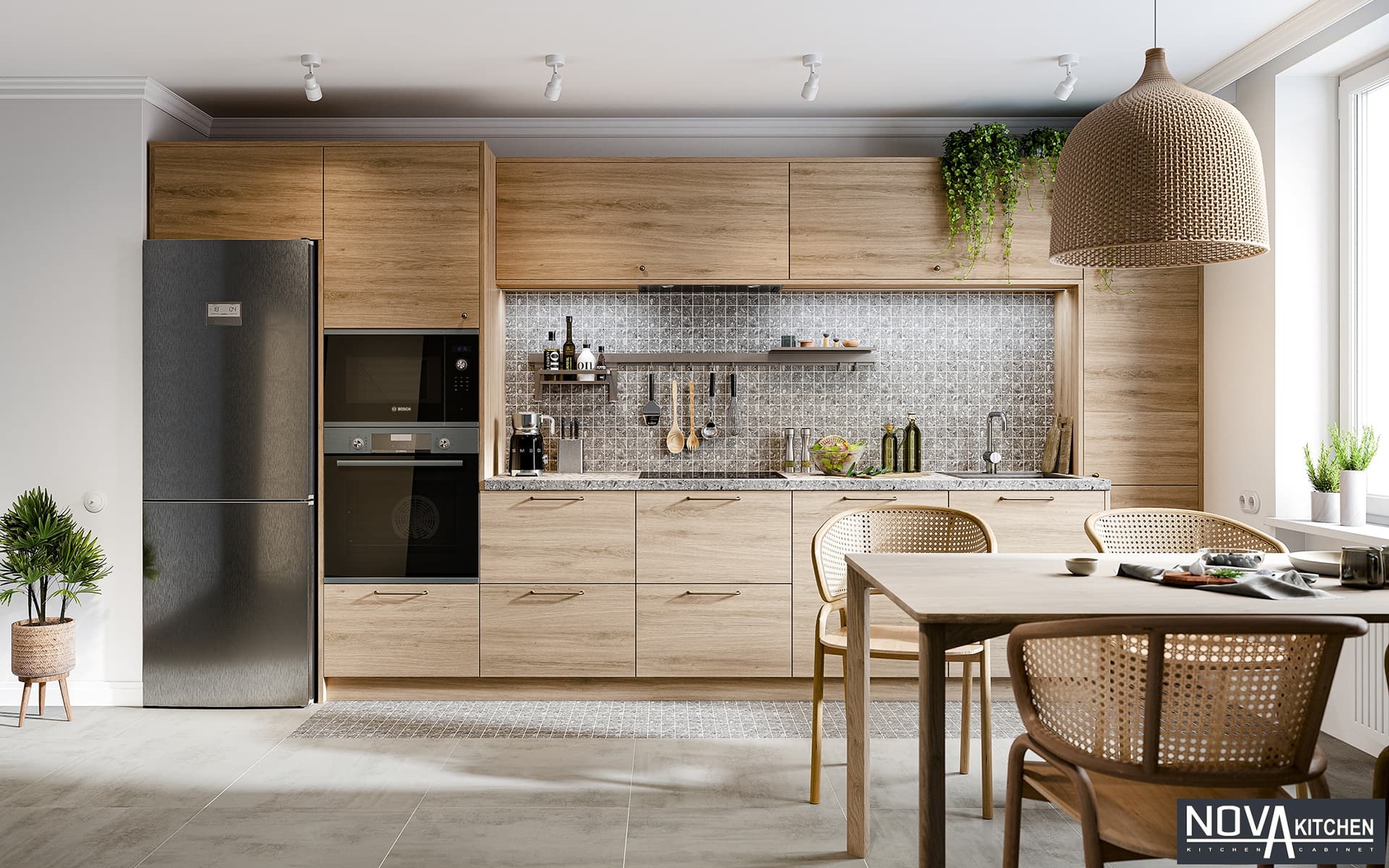 Thiết kế tủ bếp MDF vân gỗ đẹp sang trọng