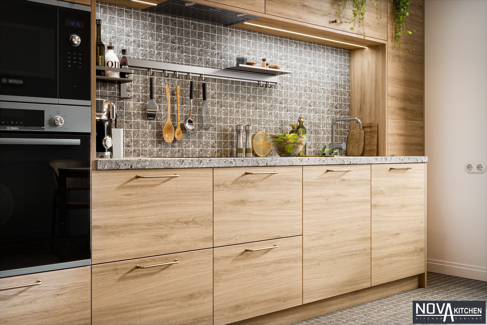 Thiết kế tủ bếp MDF vân gỗ đẹp sang trọng