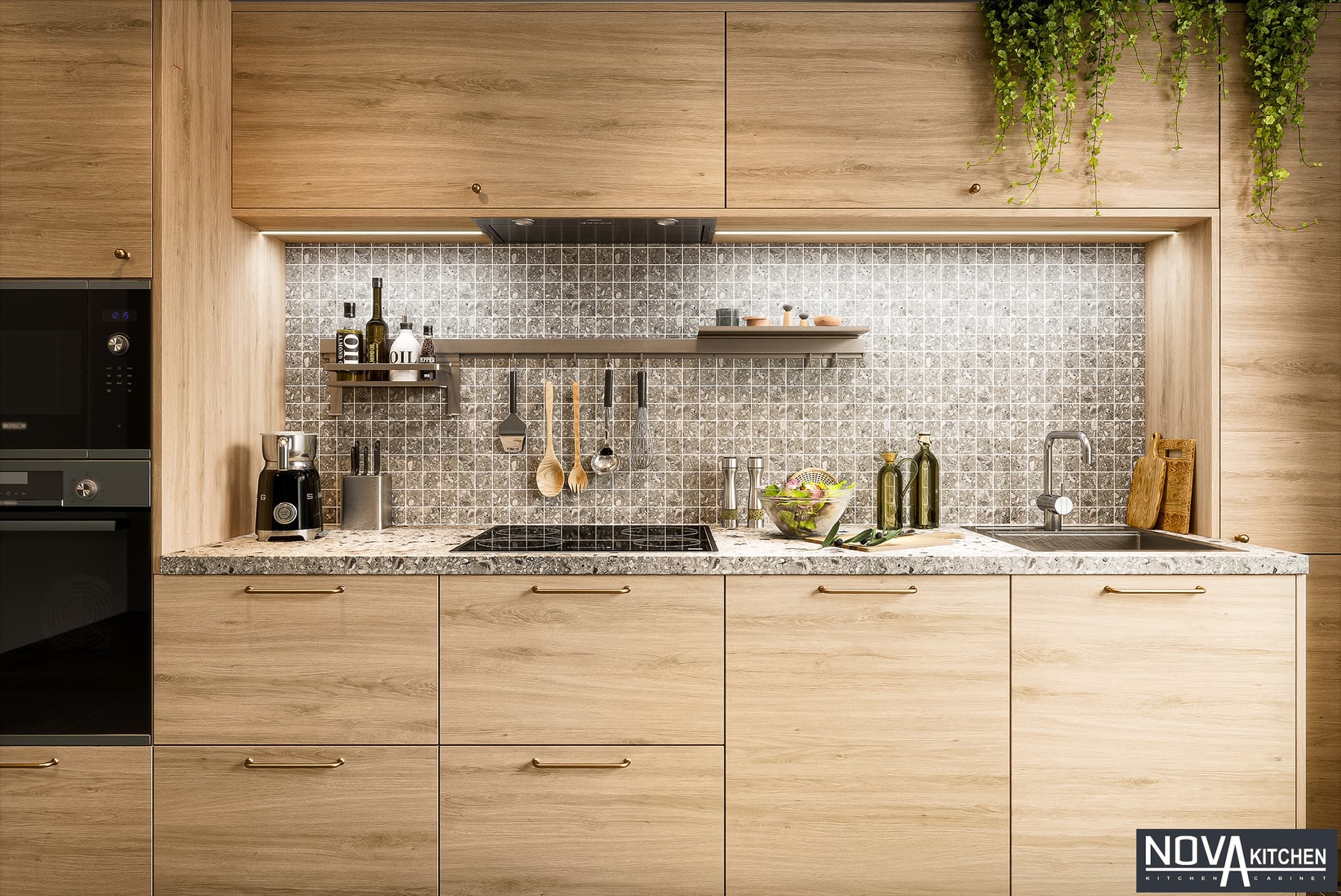 Thiết kế tủ bếp MDF vân gỗ đẹp sang trọng