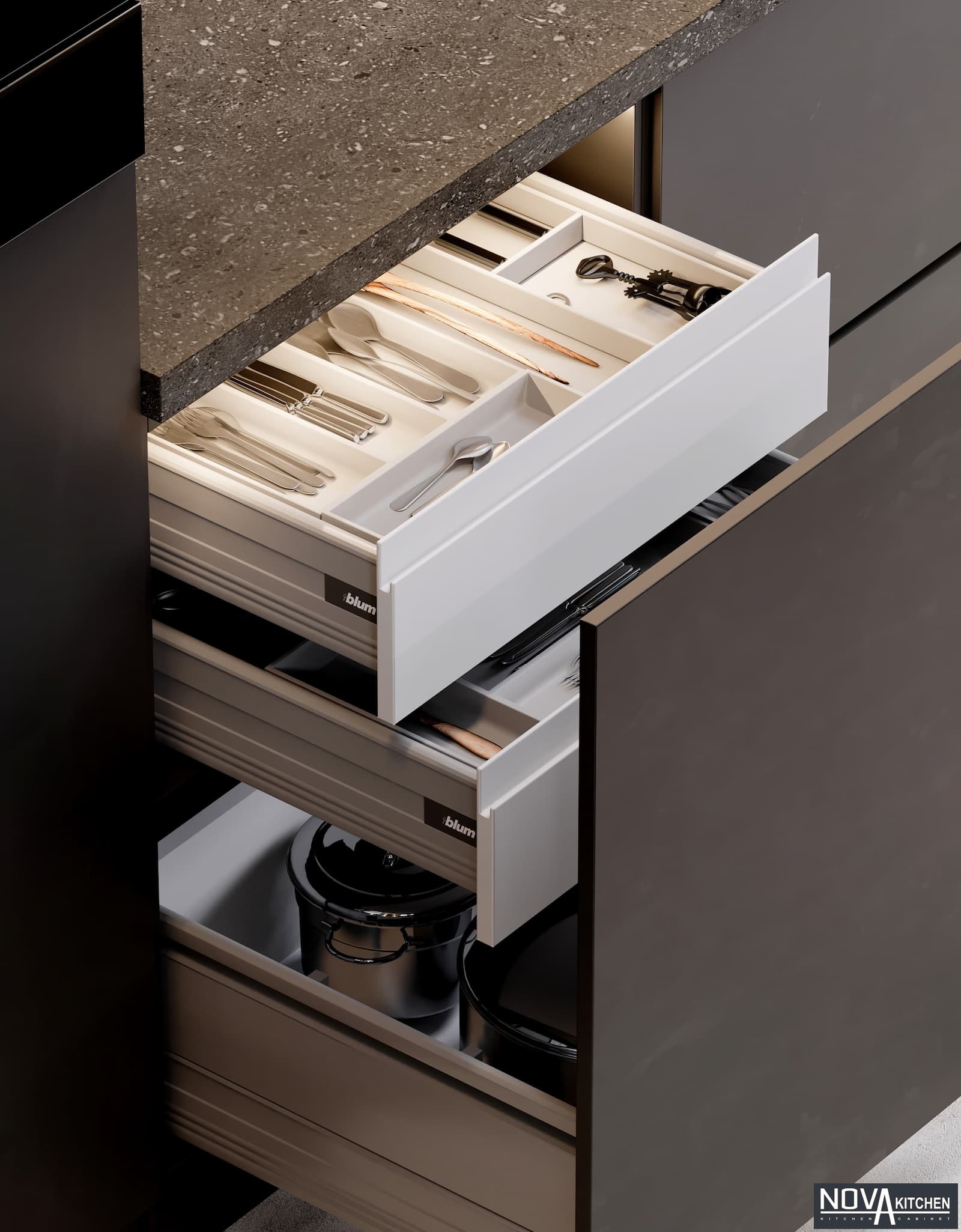 Tủ bếp MDF kết hợp tủ bếp cánh kính hiện đại