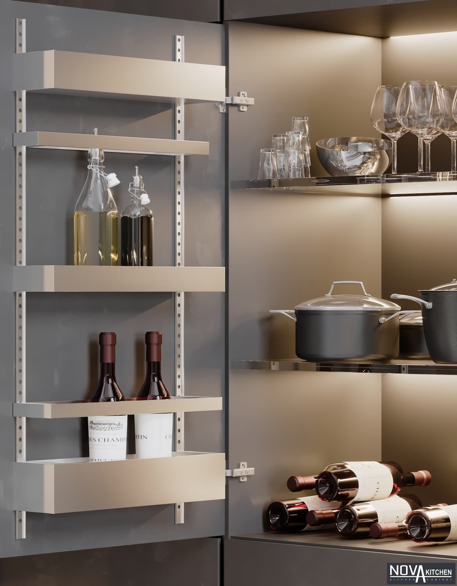 Tủ bếp MDF kết hợp tủ bếp cánh kính hiện đại