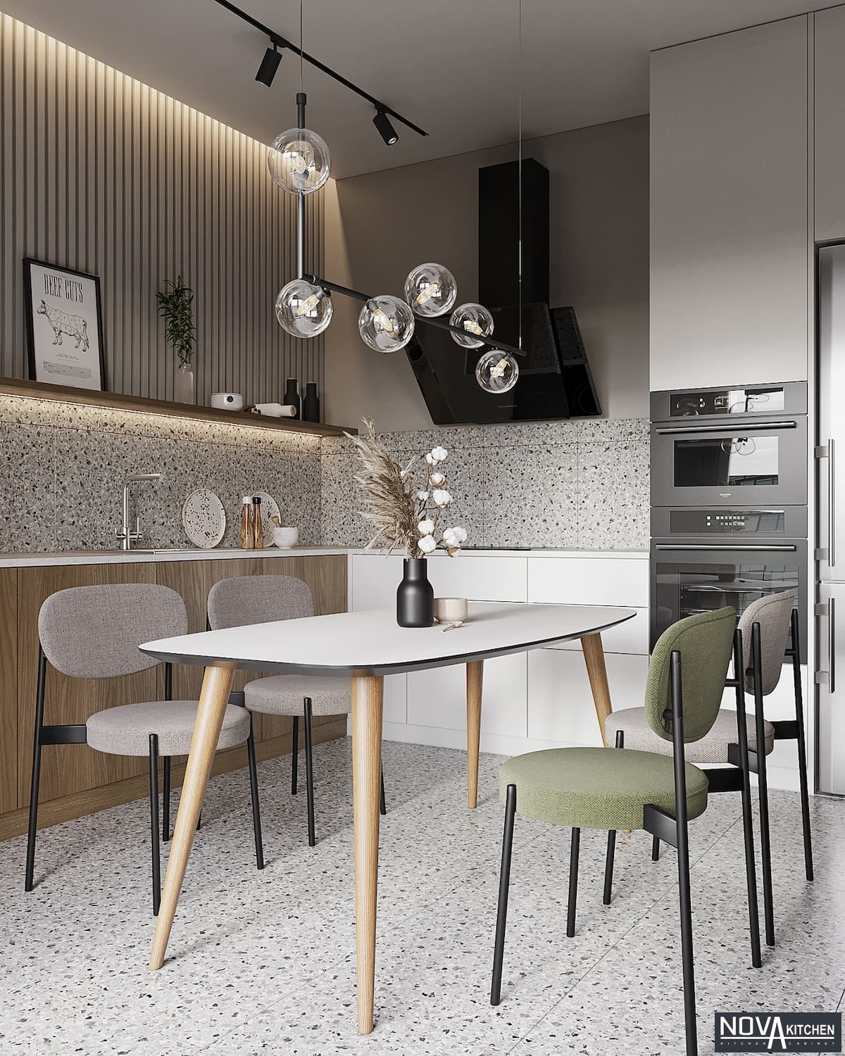 Tủ bếp MDF không tủ trên phong cách đơn giản