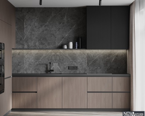 Thiết kế tủ bếp MDF tông màu tối sang trọng