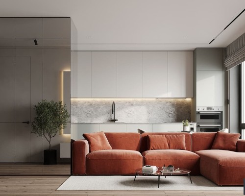 Nội thất tủ bếp MDF tối giản