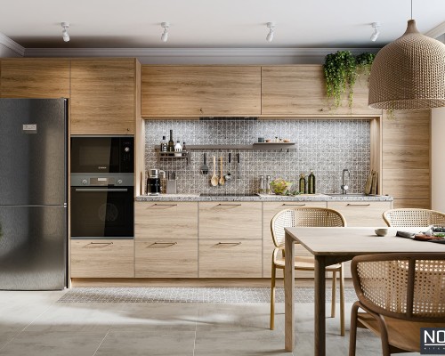 Thiết kế tủ bếp MDF vân gỗ đẹp sang trọng