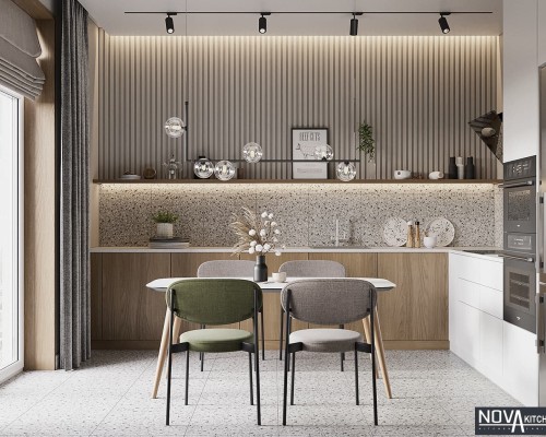 Tủ bếp MDF không tủ trên phong cách đơn giản